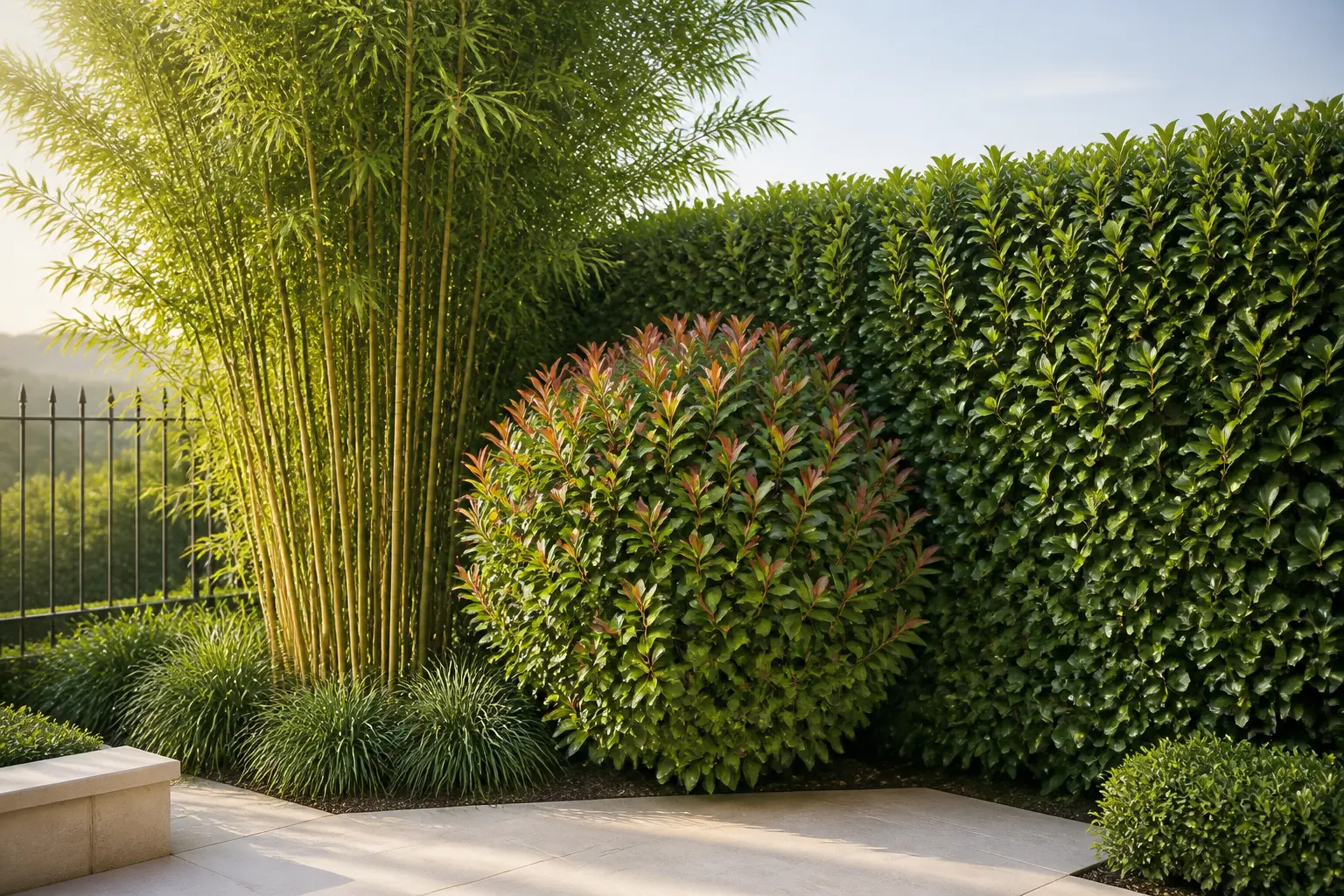 Plante brise vue persistante : bambou, photinia et haie dense pour un jardin occulté toute l’année.