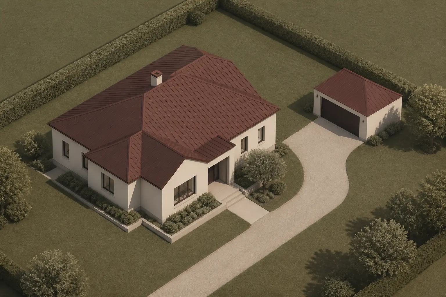 definition annexe dans un plu : maison principale et annexe secondaire séparée, vue isométrique d’un terrain résidentiel
